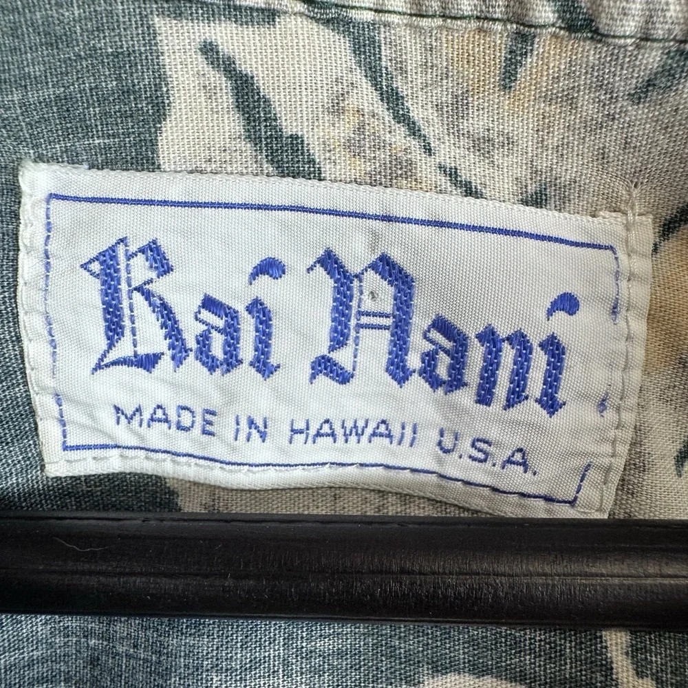 Vtg Kai Nani Shirt Mens Size Large Reverse Print Hawaiian Floral Pullover Surf‎